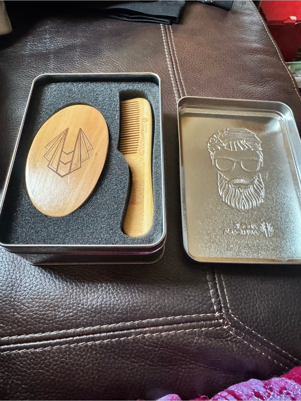 Wooden Beard Brush & Comb Grooming Set - Natural Brown